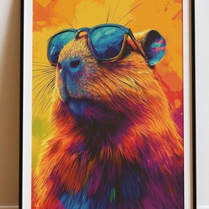 Cool Capybara Wall Art - Colorful Pop Art Poster - Funky Animal Print - Trendy Aesthetic Decor - Funny Gift for Capybara Lovers