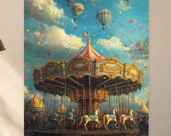 Carousel Wall Art Digital Download, Vintage-inspired Merry-go