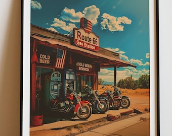 Vintage Route 66 Gas Station Print | Historic Holbrook AZ Wall Art
