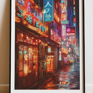 Póster de luces de neón de Tokio, impresión de ciudad ciberpunk, arte callejero nocturno de Japón, decoración urbana futurista, fotografía de Shinjuku, estética de onda retro