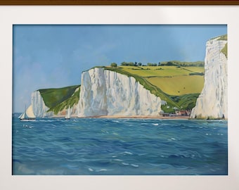White Cliffs of Dover Coastal Artwork Scenic English Seaside Poster Travel Decor Gift British Landscape Painting Maritime Wall Art