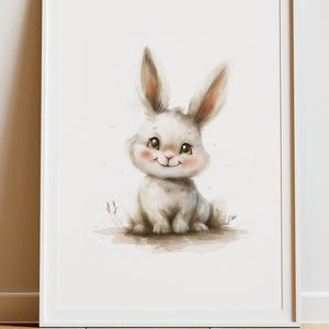 Cute Bunny Wall Art, Watercolor Rabbit Print, Nursery Animal Decor, Adorable Bunny Illustration, Kids Room Artwork, Easter Bunny Print