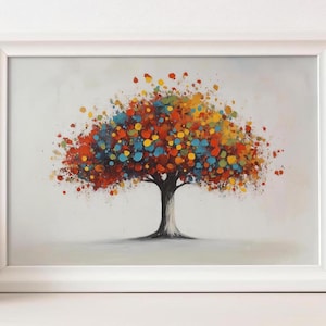 Abstrakte Baum Malerei, bunte Baum Wandkunst, Herbst Baum druckbare, Natur inspirierte Dekoration, moderne Splatter Kunstdruck, lebendige Wohnkultur