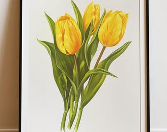 Impression botanique tulipe jaune - art mural floral minimaliste (téléchargement numérique)