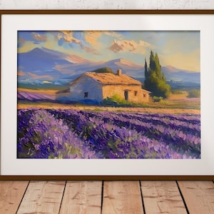 Provence Wall Art, Lavender Field Print, Rustic Farmhouse Decor, French Country Landscape, Cottagecore Nature Scene, Vintage Countryside Art