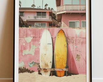 Vintage Surfboard Print – Retro California Beach Photography (Digital Download)