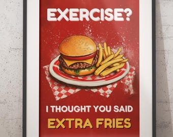 Extra Fries Diner Print - Retro Küche Feinschmecker Wandkunst (Digitaler Download)