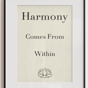 Minimalistische zen-muurkunst - print harmonie komt van binnenuit - meditatieposter voor yogaruimte, mindfulness-decor, spiritueel cadeau voor vrouwen