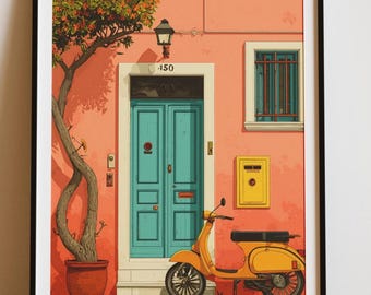 Vintage Vespa Print, Retro Italian Scooter Wall Art (Digital Download)