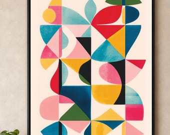 Colorful Abstract Geometric Poster, Mid-century Modern Wall Art