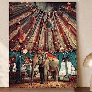 Vintage-Inspired Circus Elephant Poster, Carnival Wall Art Giclée Print