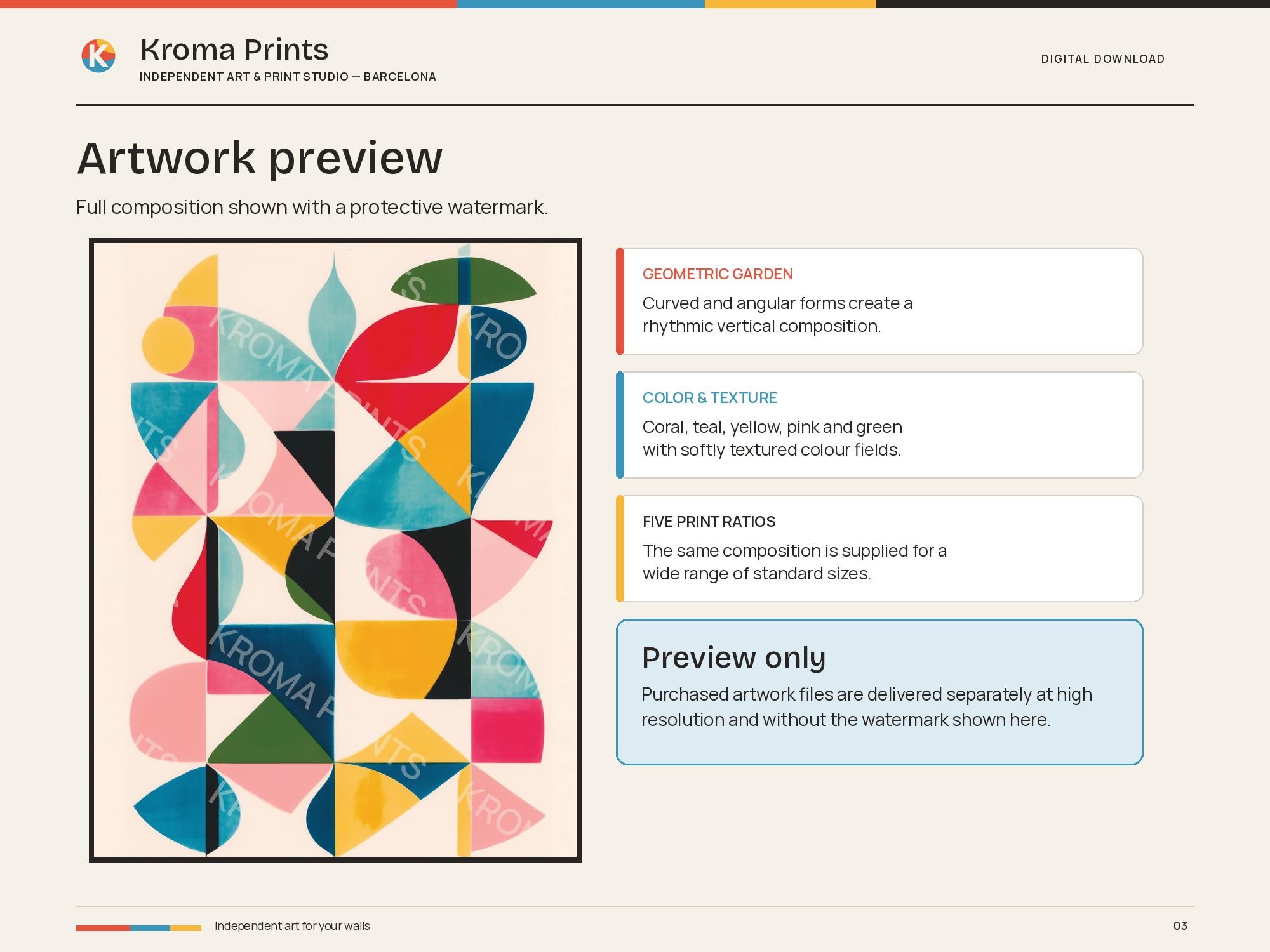 Colorful Abstract Geometric Poster, Mid-century Modern Wall Art