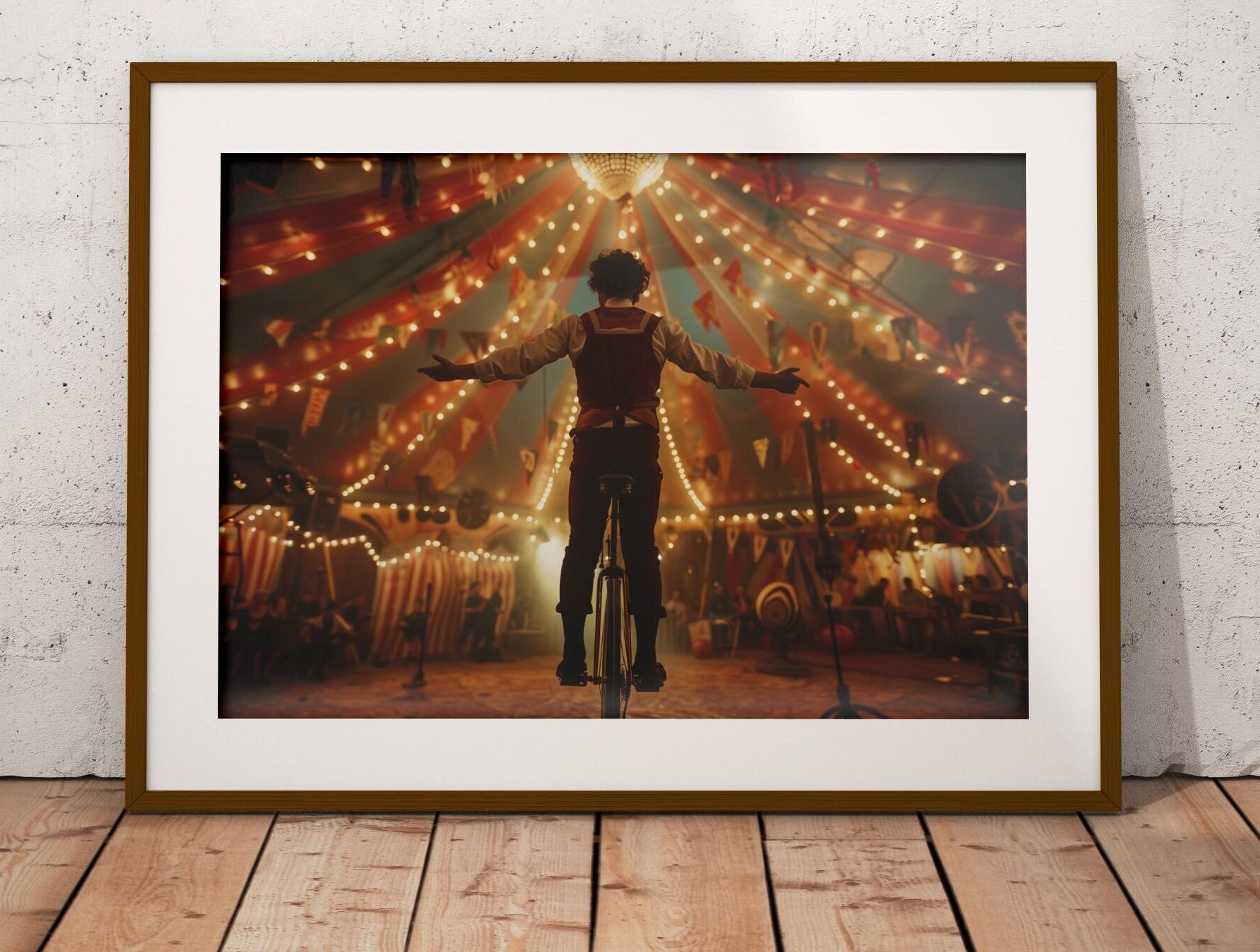 Vintage Circus Unicycle Art, Whimsical Unicyclist Print, Big Top Carnival Decor, PRINTABLE, Retro Performer Poster, Retro Carnival Wall Art