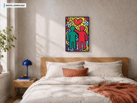 Keith Haring-inspired Love & Friendship Art Print, Colorful Pop