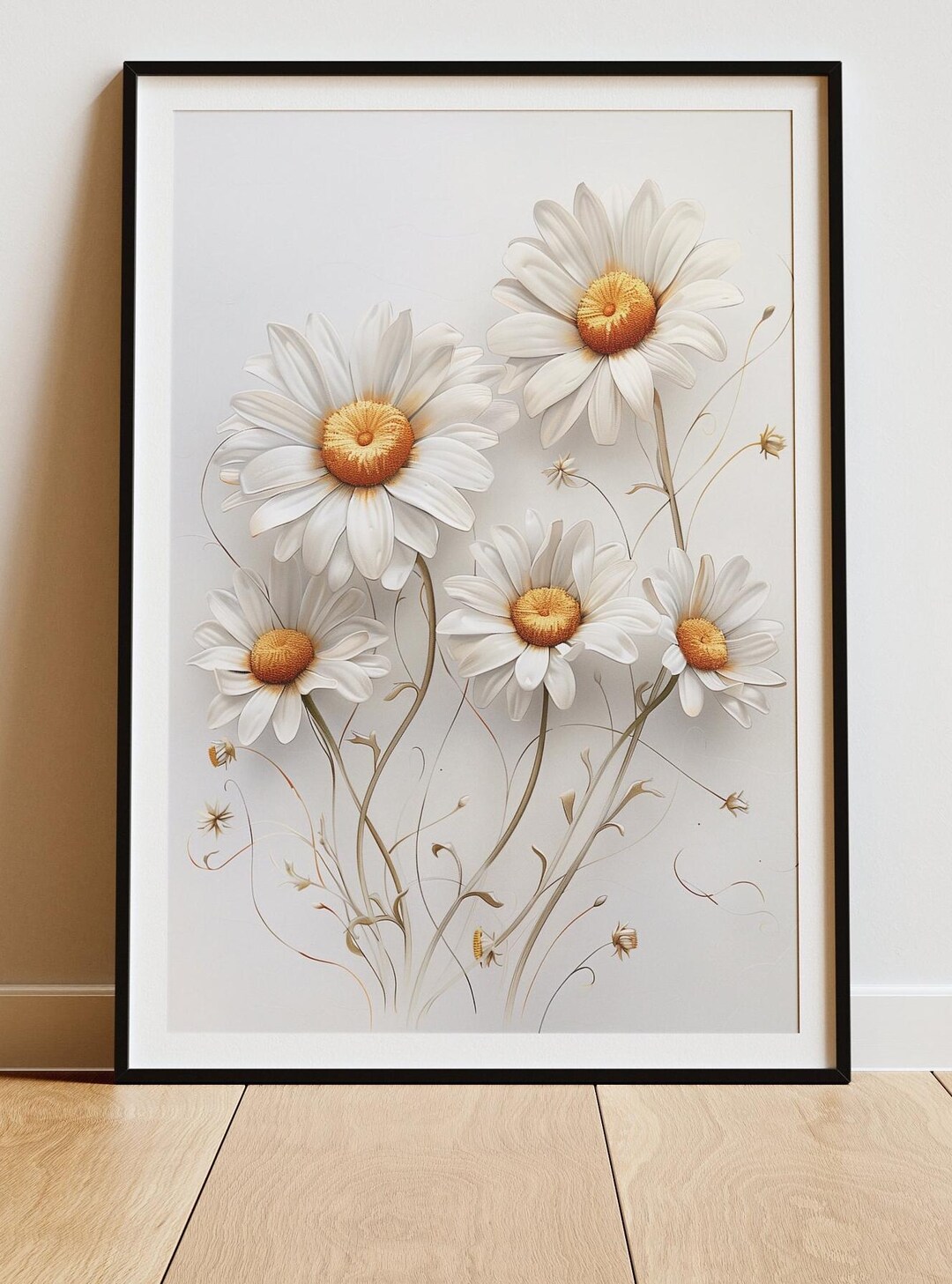 Daisy Flower Print - Minimalist White Floral Wall Art (digital Download ...