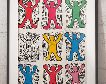 Keith Haring Inspired Pop Art Print, 80s Graffiti Decor (Digital Download)
