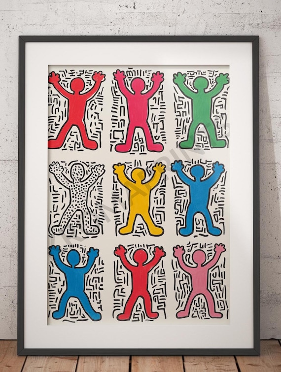 Keith Haring Inspired Pop Art Print, 80s Graffiti Decor (digital