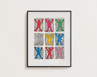 Keith Haring Inspired Pop Art Print, 80s Graffiti Decor (digital
