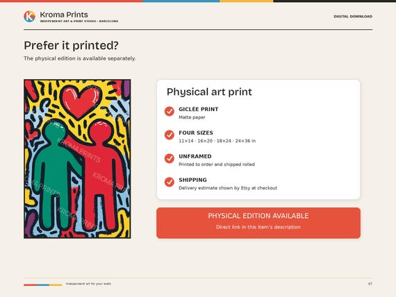 Keith Haring-inspired Love & Friendship Art Print, Colorful Pop