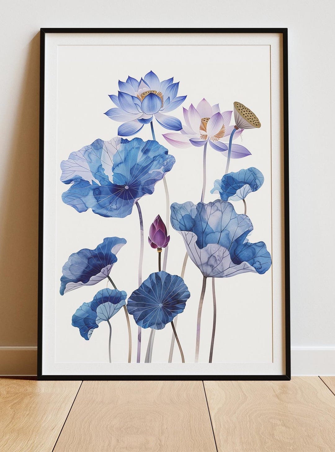 Blue Lotus Wall Art - Botanical Digital Print, Zen Flower Decor ...