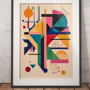 Abstrakte Geometrische Wandkunst, Bunter moderner Kunstdruck, Mitte des Jahrhunderts inspirierte Dekoration, kräftige Formen Kunstwerk, lebendiger Wohnakzent, Bürokunst