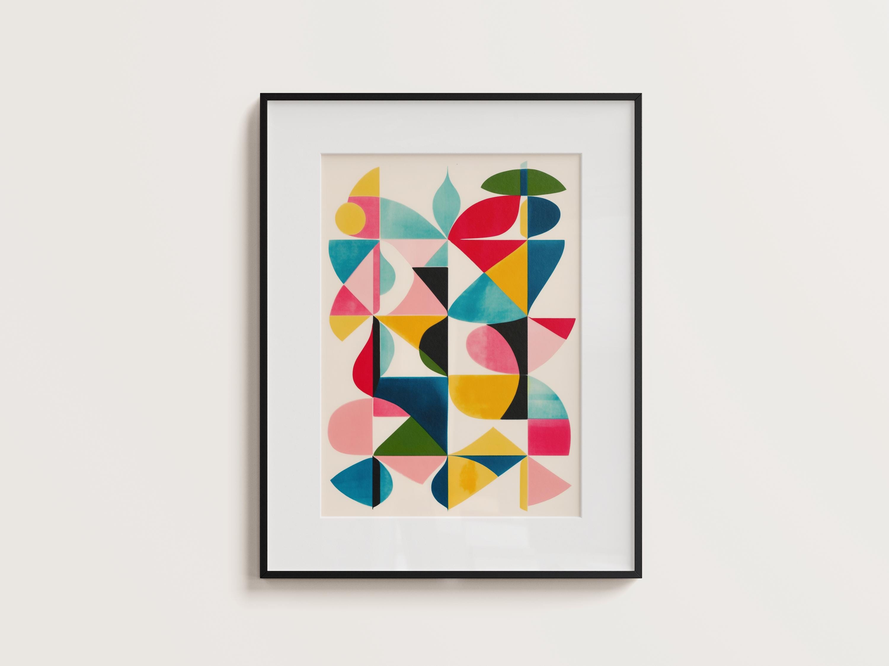 Geometric Art Print, Mid-century Modern, Abstract Colorful Shapes