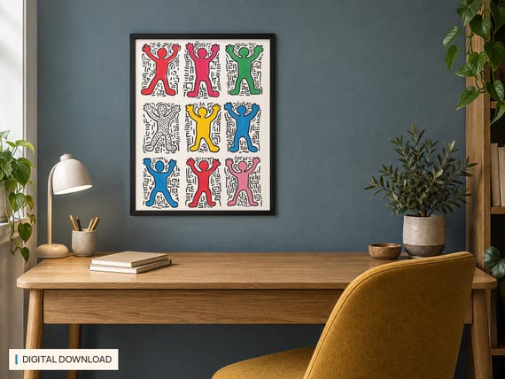 Keith Haring-inspired Pop Art Print, Colorful Figures (digital