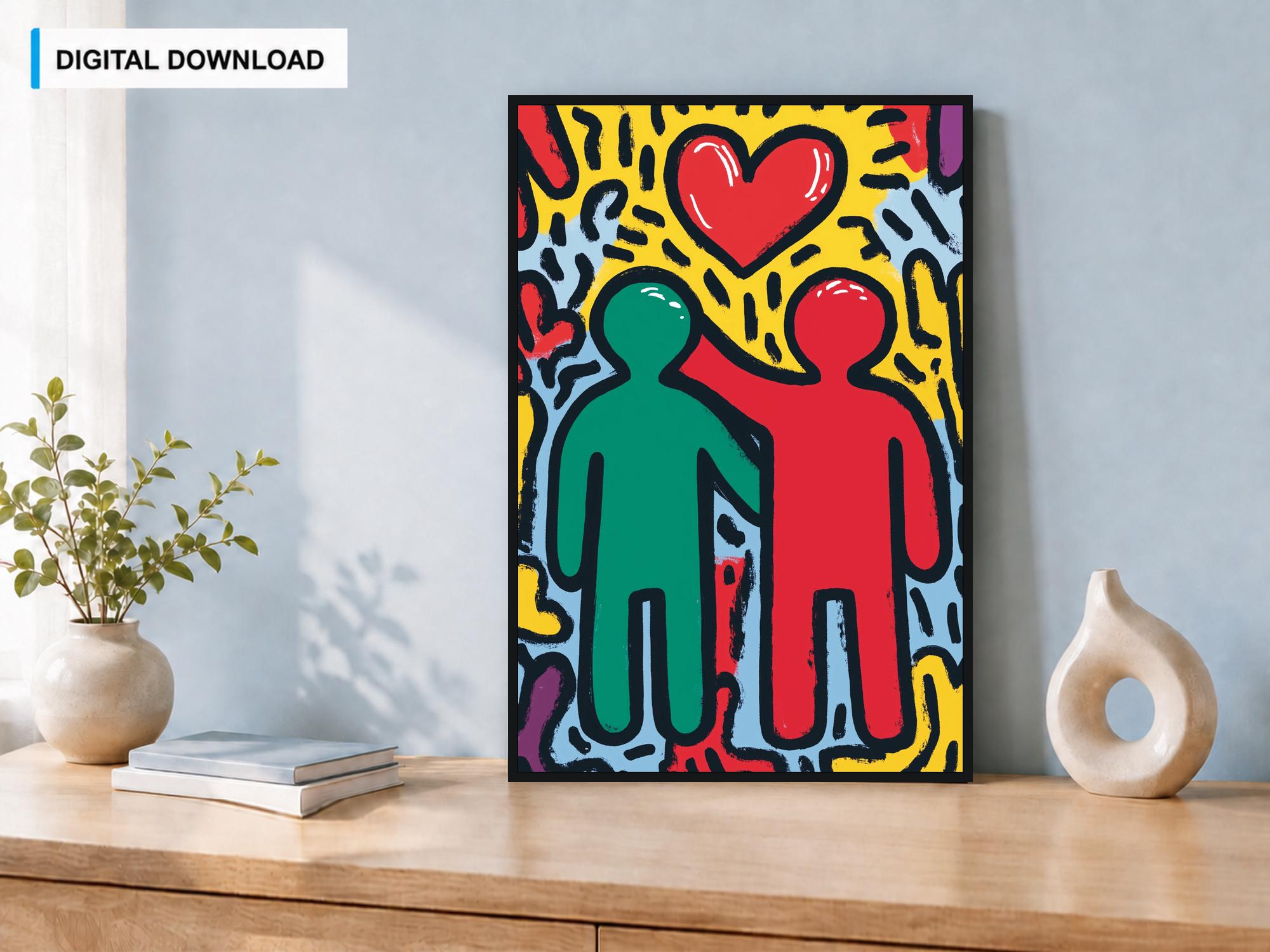 Keith Haring-inspired Love & Friendship Art Print, Colorful Pop