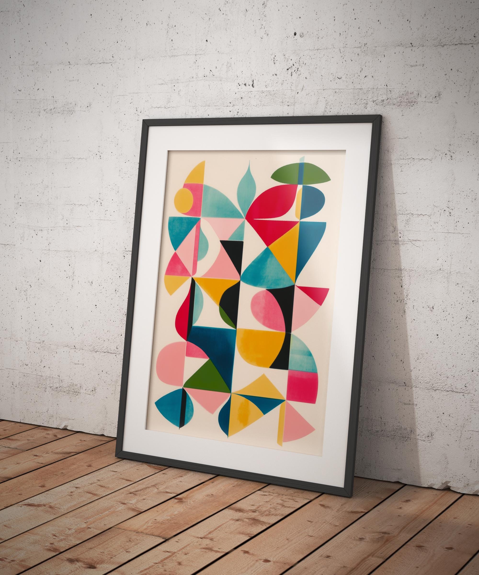 Geometric Art Print, Mid-century Modern, Abstract Colorful Shapes