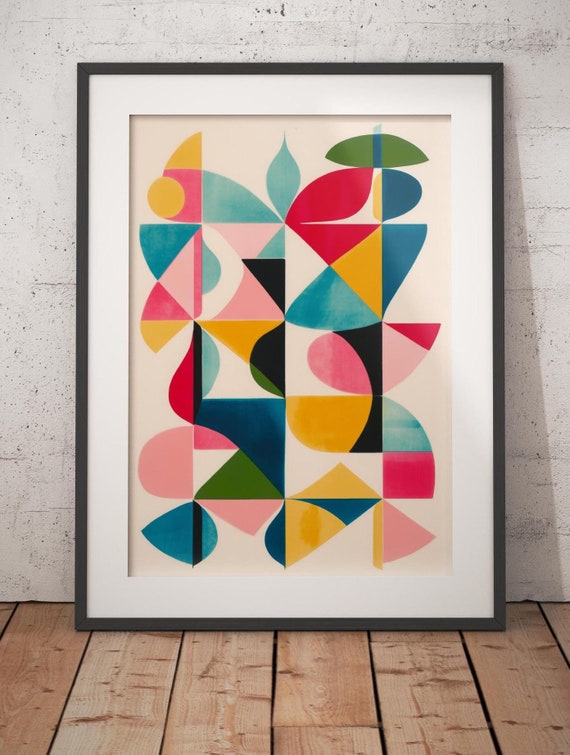 Geometric Art Print, Mid-century Modern, Abstract Colorful Shapes
