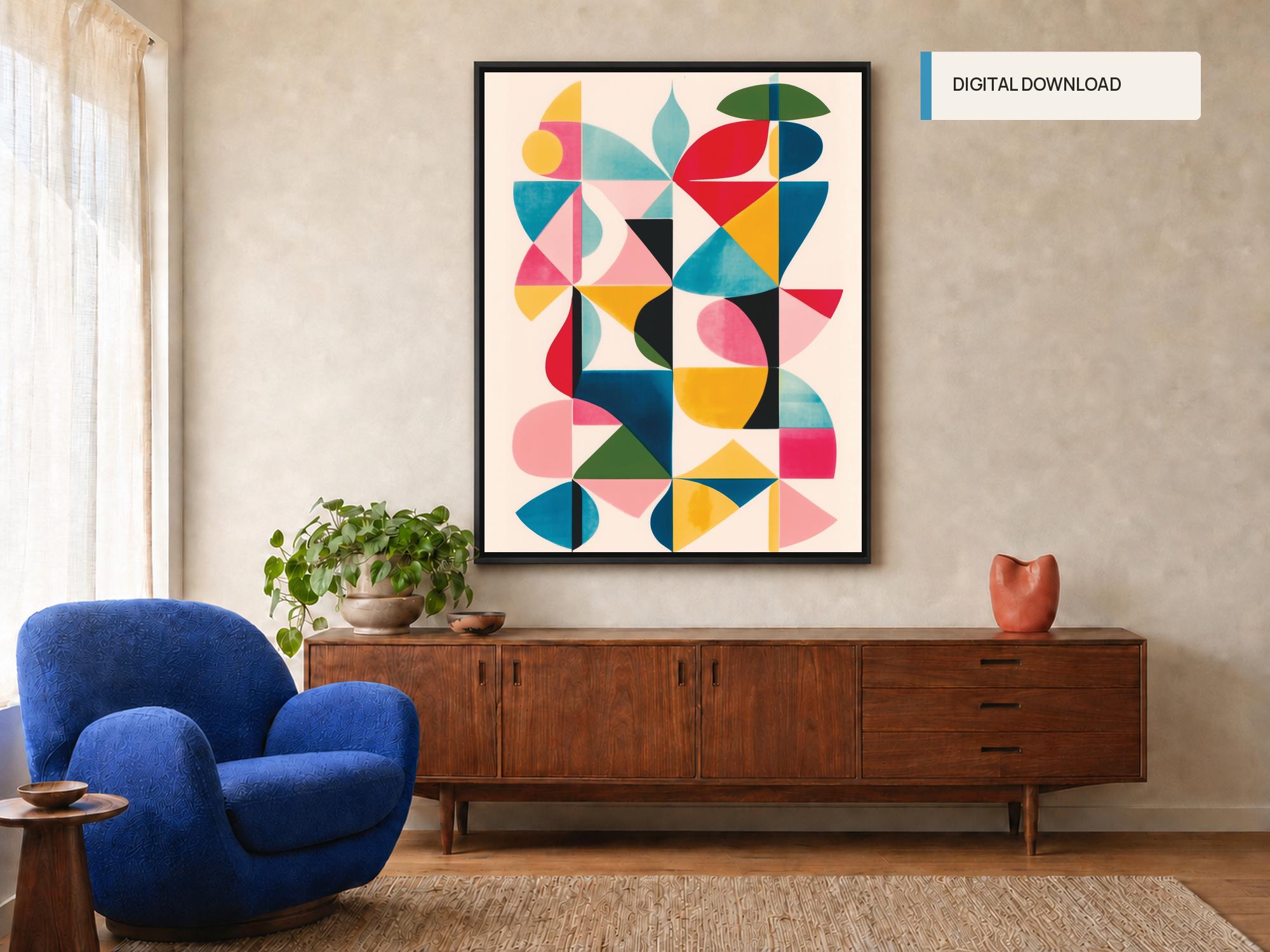 Colorful Abstract Geometric Poster, Mid-century Modern Wall Art