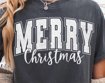 Merry Christmas SVG, Merry Christmas PNG, Distressed & Solid Christmas Sublimation Shirt SVG, Merry Varsity Png, Retro Christmas Svg, Png