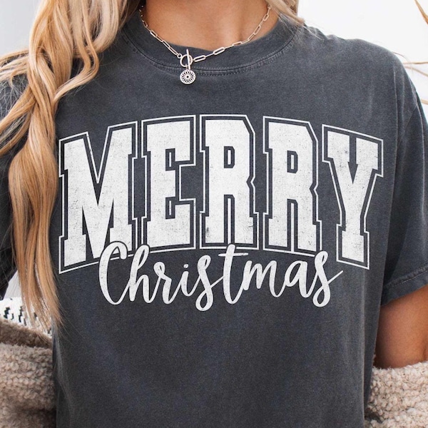 Merry Christmas SVG, Merry Christmas PNG, Distressed & Solid Christmas Sublimation Shirt SVG, Merry Varsity Png, Retro Christmas Svg, Png