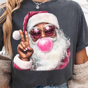 Retro Black Santa Christmas Blowing Bubble PNG, Vintage Christmas PNG, Funny Santa With Sunglasses Xmas Holiday Png Sublimation Digital File