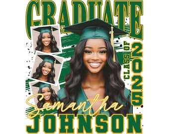 Graduation 2025 Canva Template, Customizable Green & Gold Graduate 2025 Template, Senior 2025 Graduate Arch Add Photo Personalized
