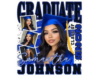 Graduation 2025 Editable Canva Template Digital Download, Customizable Graduate Arch, Blue & Black Senior Class of 2025 Add Photo Template