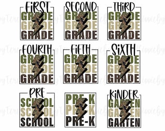 Back To School PNG Sublimation Bundle, Camo Lighting School Grade Png, School Png Bundle, Grade Bundle Png, Teacher Png, School Bundle Png
