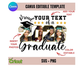 Graduation 2026 Editable CANVA Template, Graduation 2026 SVG PNG, 2026 Graduate Photo Personalized Graduation Svg, Proud Family Graduate Svg