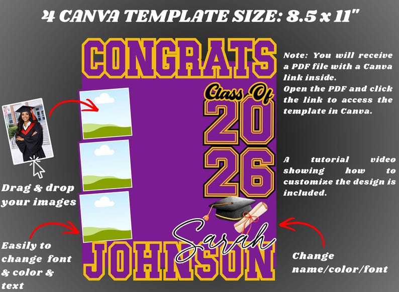 Graduation Fan Canva Editable Template, Class of 2026 Canva Template ...