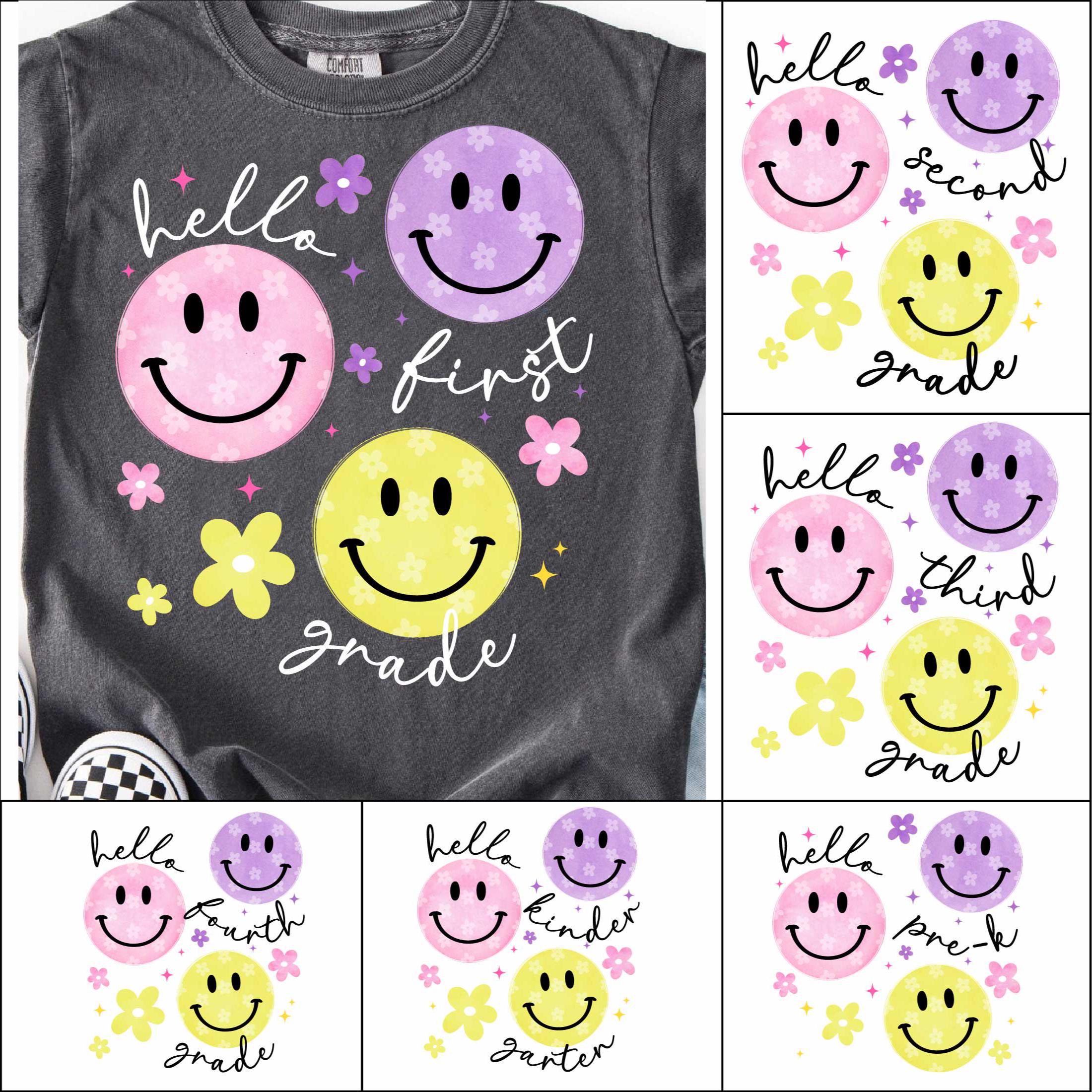 Preppy Back to School PNG Bundle, Hello Pre-k 1st 2nd 3rd Grade Png, Smiley First Day of School Hand Drawn, Girl Back to School, Teacher Png