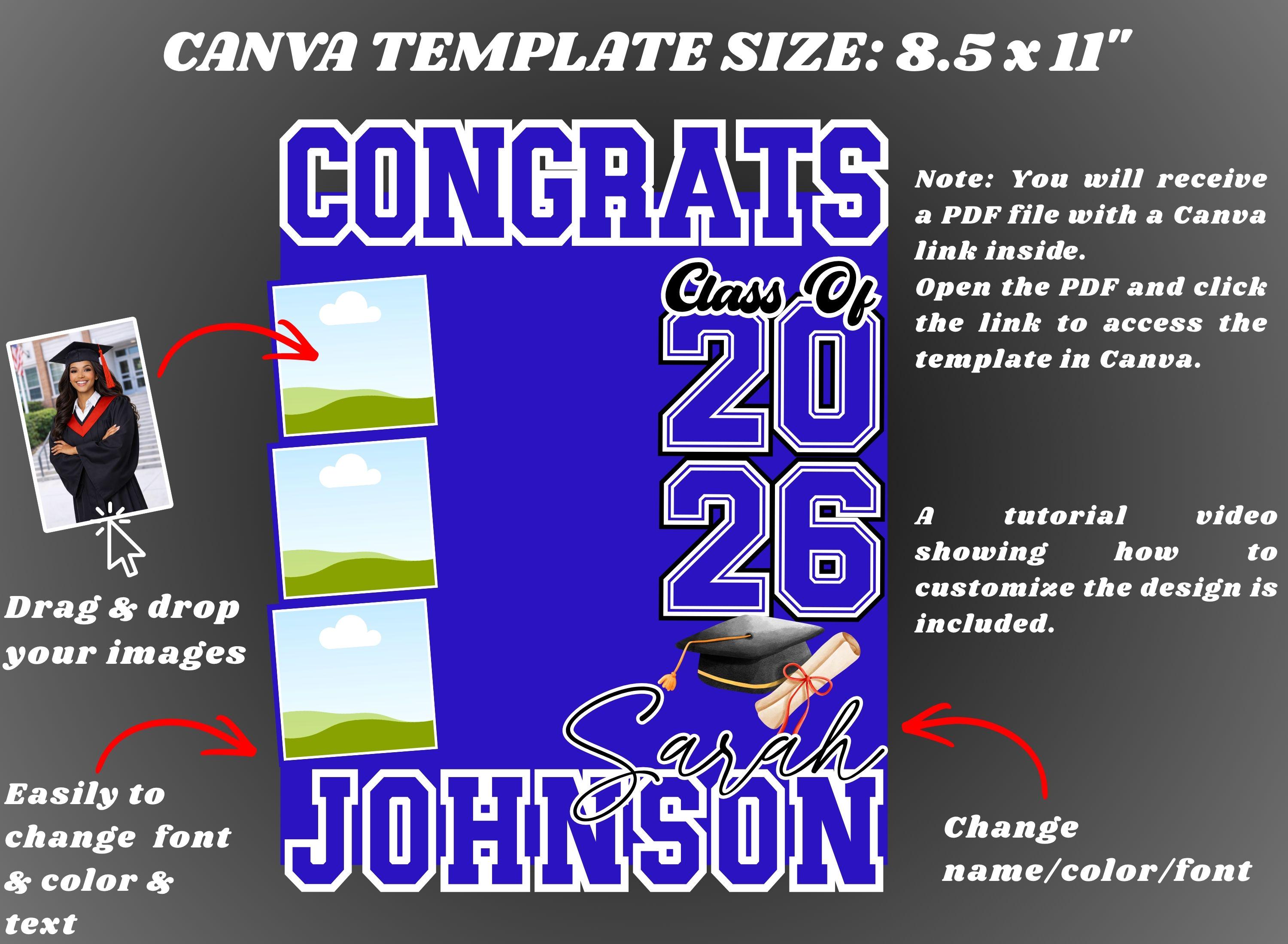 Blue Graduation Fan Canva Editable Template, Class of 2026 Canva ...