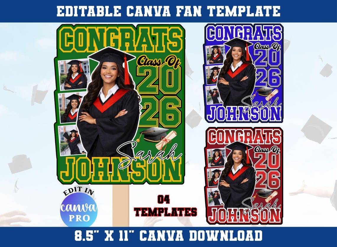 Graduation Fan Canva Editable Template, Class of 2026 Canva Template ...