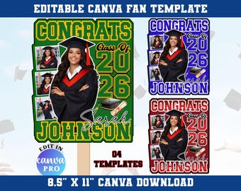 Graduation Fan Canva Editable Template, Class of 2026 Canva Template ...
