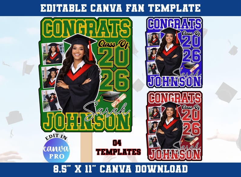 Graduation Fan Canva Editable Template, Class of 2026 Canva Template ...