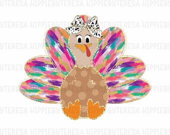 Tacchino Coquette colorato Png, Tacchino glitterato Ringraziamento Png, Ringraziamento Png, Fiocco dalmata Fall Png, Tacchino disegnato a mano, Pennellata