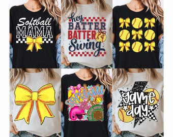 Retro Softball PNG Bundle, Softball Mama Png, Softball Png, Softball Coquette Png, Game Day Softball Bow Png, Checkered Softball Png Design
