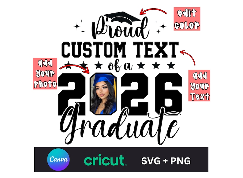 Proud 2026 Graduate Customize, Graduation Svg, Proud Senior Svg, Senior Family Svg, Graduate Svg, 2026 Graduation Photo, DIY, Canva Editable image 1