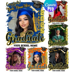 Plantilla de Canva para graduación de 2025, plantilla personalizable de felicitaciones para graduados de 2025, foto de graduado de último año de 2025, foto personalizada de graduado de 2025