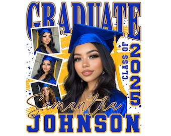 Graduate Arch Editable Canva Template Digital Download, Blue and Gold Graduation 2025 Template, Customizable Senior Class of 2025 Add Photo