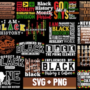 Peut inclure: Une conception graphique noire et brune avec les mots "Black History" répétés dans différentes polices et styles. Le design comprend également les mots "Equality is Greater Than Division", "God Says", "I Am Black History", "It's The Black History For Me", "Product of Black History", "Influenced By Black History and Culture", "Black The Prime Element", "Celebrating Black History Culture Excellence", et "One Month Can't Hold Our History".